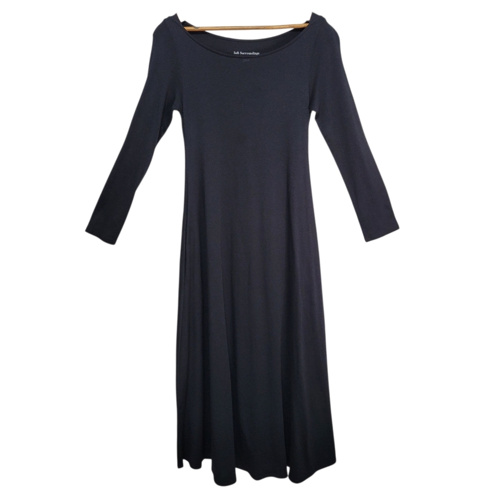 Soft Surroundings Cotton Blend Black Dress Size Petite XS Flawed Elevated Basic